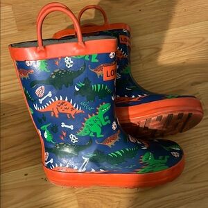 Kids Dinosaur Rain Boots - Blue and Orange